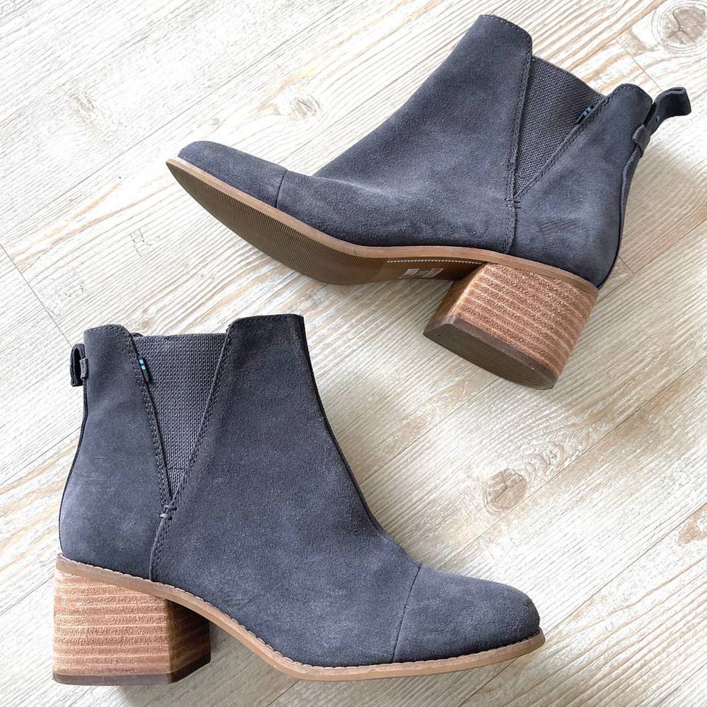TOMS Esme Suede Block Heel Chelsea Boots | Grey Size 8